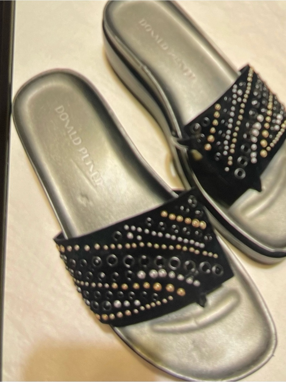 Donald J. Pliner Black Studded Slide Mules